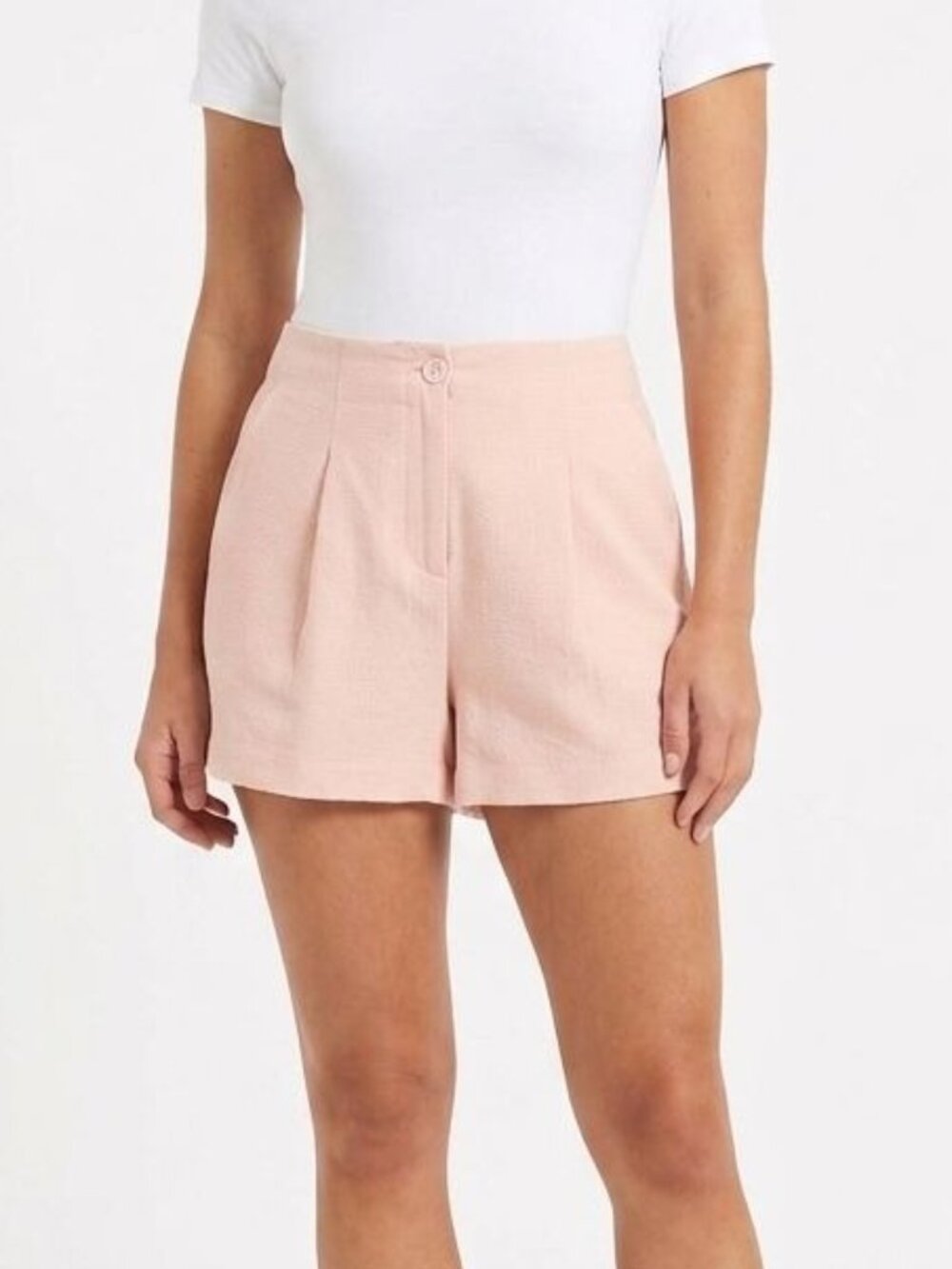 Venus Pink Linen Blend Pleated Shorts Women's Size 8 High Rise Elastic Back